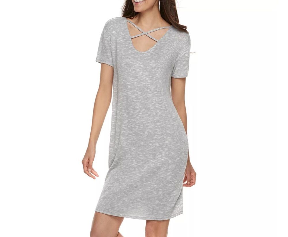 Juicy Couture Heather Strappy short sleeve T Shirt Dress Gray Scoop Neck Medium